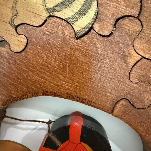 Vintage 1970s Wooden Puzzle Jenell Todd Woodland Animals Tire Swing Tree Painted - Picture 10 of 16
